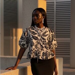 Who What Wear Black and White Floral Blouse